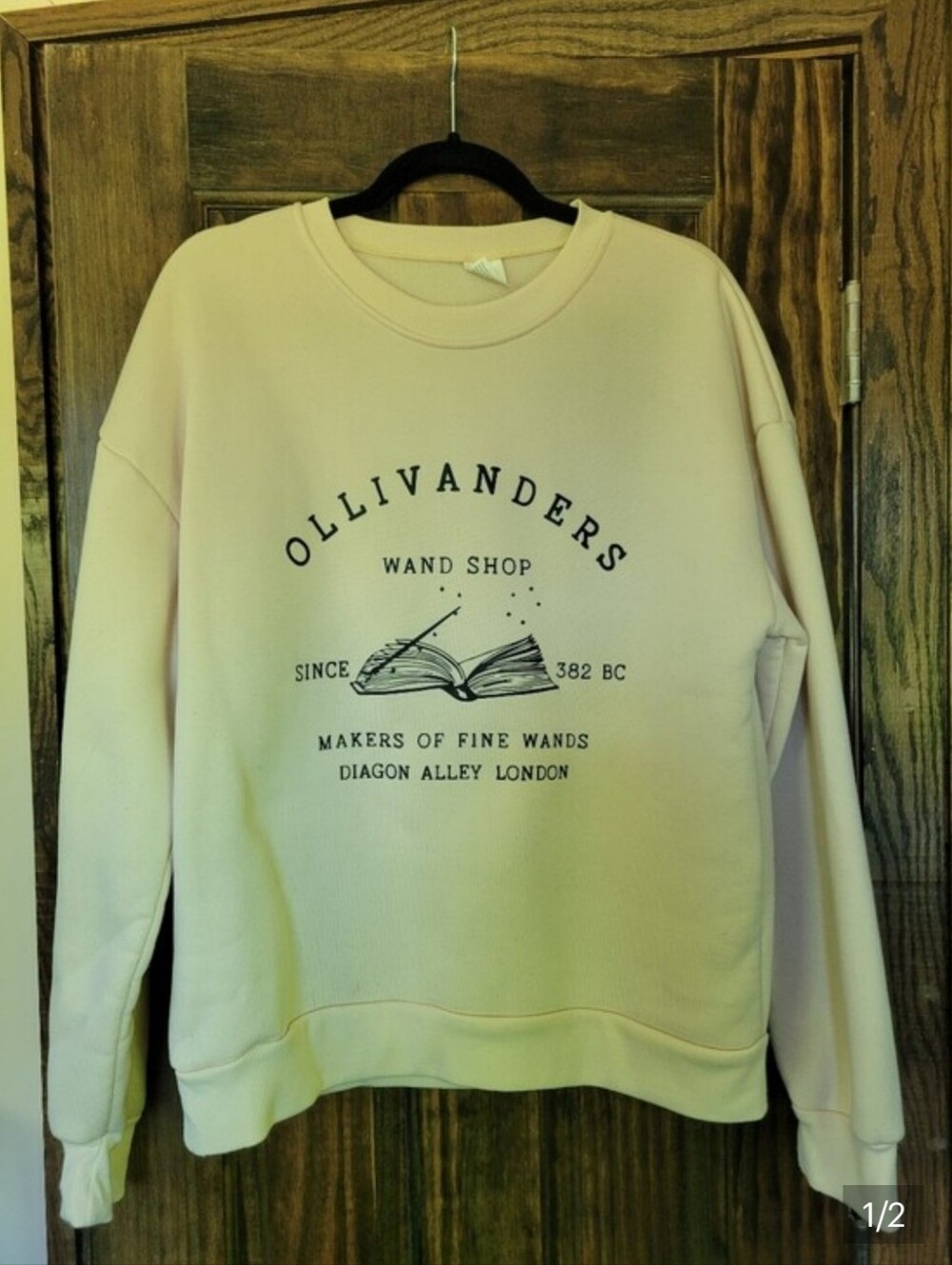 Tan Crewneck Sweatshirt - Ollivanders Wand Shop Graphic